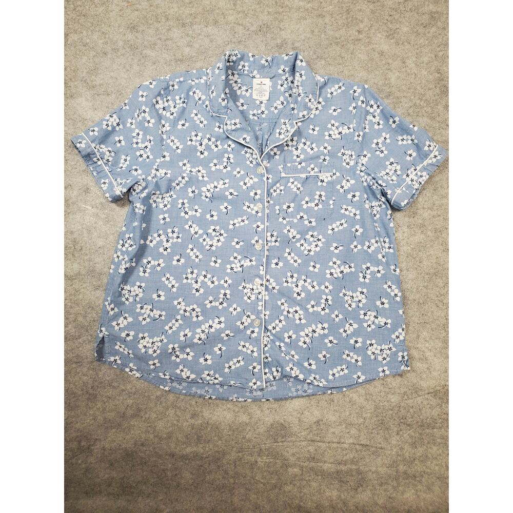 Draper James x Land's End Women's M Blue Floral Button Up Pajama Top